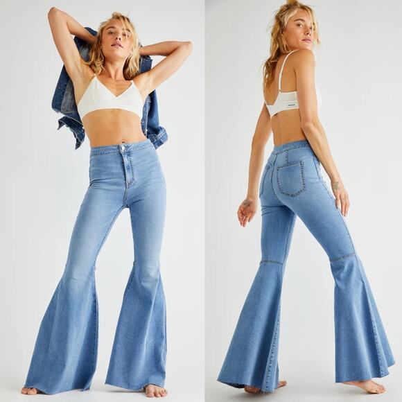 Free People Just Float On Flare Jeans in Love Letters Size 25 Festival western - Picture 1 of 10